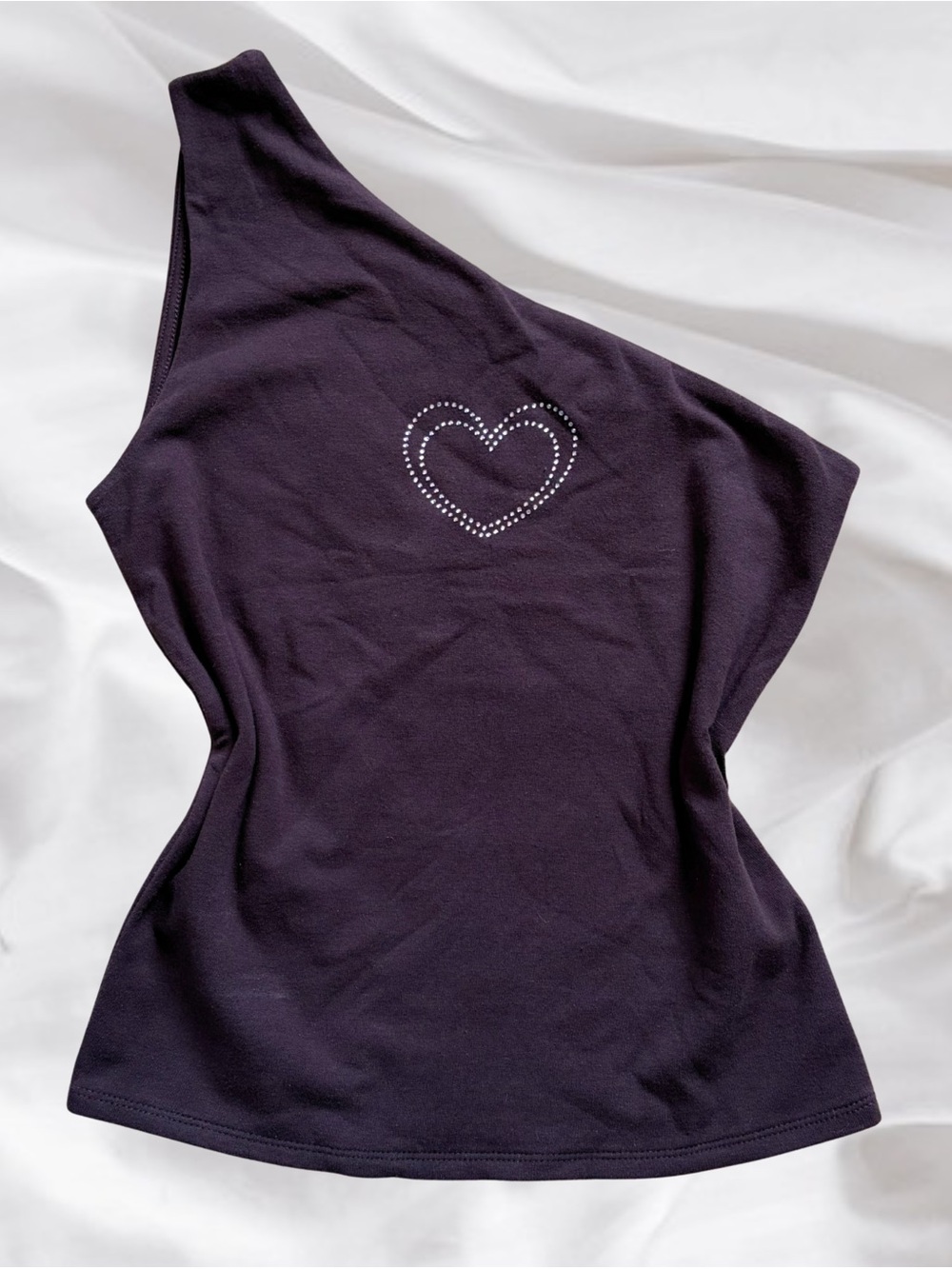 Hollister Rhinestone Heart Brown One Shoulder Top